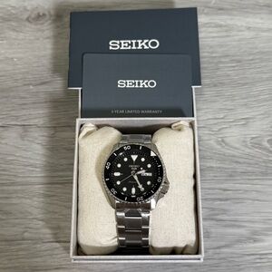 Seiko Black Dial Silver Band Watch